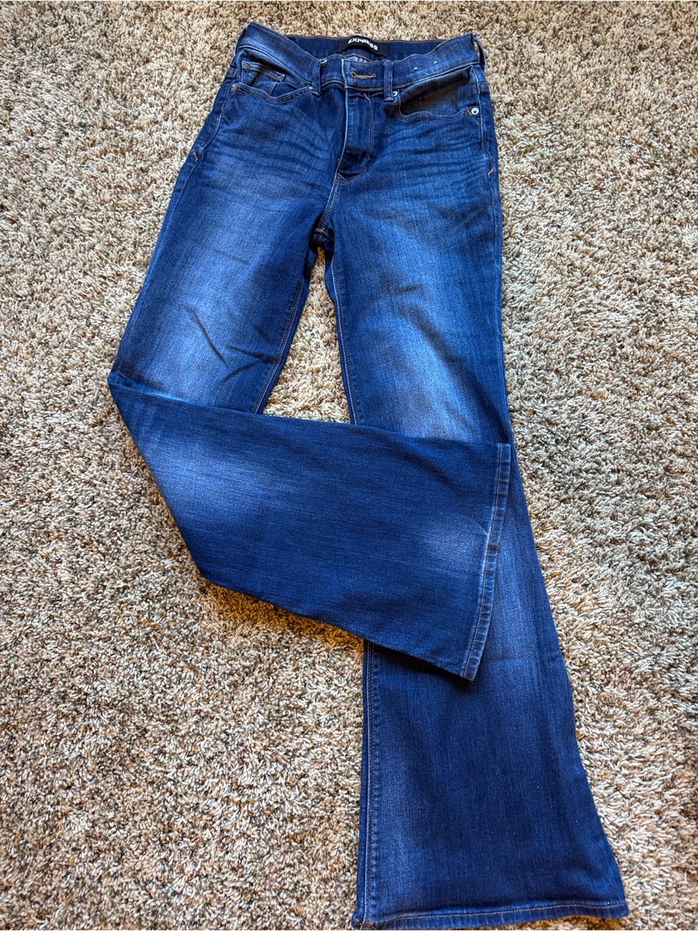 Express Dark Blue High-Rise Flare Jeans